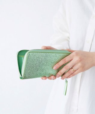 TOPKAPI 【TREASURE TOPKAPI】ウォッシュド レザー メタリック ラウンドファスナー 長財布 グリーン