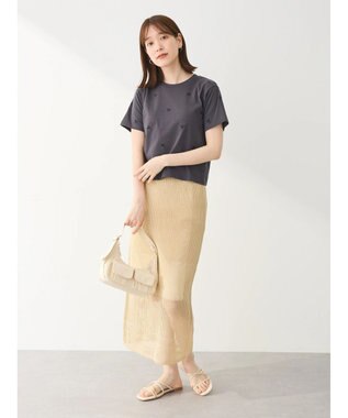 Green Parks ２ｗａｙ　メッシュ編みニットＩラインスカート（ペチ付き） Gold