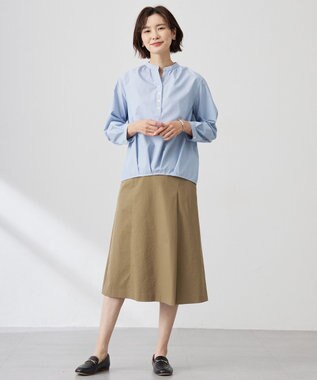 J.PRESS LADIES 【洗える】リネンツイル Aライン スカート カーキ系