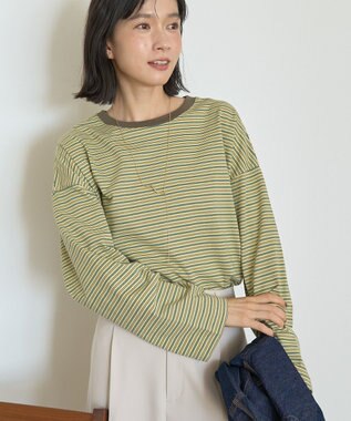 AMERICAN HOLIC カラーボーダークロップド丈プルオーバー Yellow