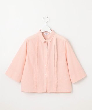 J.PRESS LADIES 【洗える】リネンminiチェック フロントピンタック シャツ ピンク系