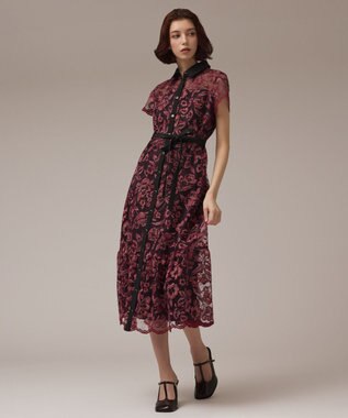 GRACE CONTINENTAL チュールフラワー刺繍ワンピース ボルドー