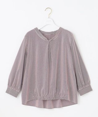 ANY SIS 【洗える】シルケットジャージーストライプ ブラウス ボルドーストライプ
