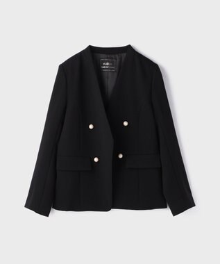 GRACE CONTINENTAL パールボタンノーカラージャケット ブラック