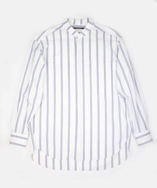 KASHIYAMA GIZA 100/2 バンドカラーシャツ ネイビーレールストライプ