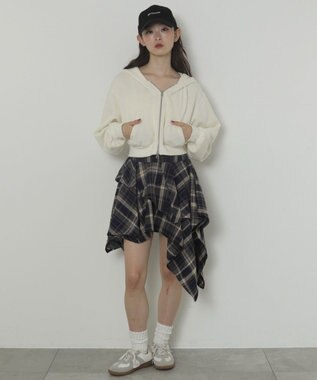 WEGO アシンメトリーチェックミニスカパン ネイビー