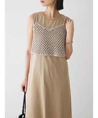 Green Parks ニットビスチェ付きカットソーワンピース Beige