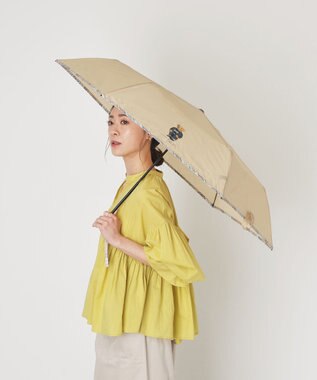 MOONBAT 【WEB限定/軽量】POLO RALPH LAUREN（ポロ ラルフローレン） 折りたたみ傘 ポロベア×チェックパイピング 無地 FLAG BEAR ベージュ