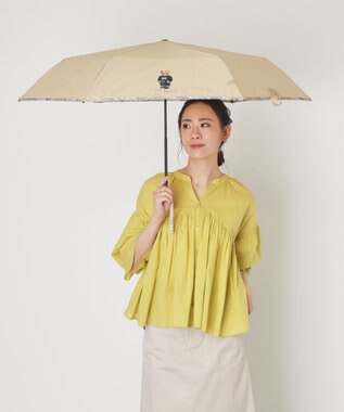 MOONBAT 【WEB限定/軽量】POLO RALPH LAUREN（ポロ ラルフローレン） 折りたたみ傘 ポロベア×チェックパイピング 無地 FLAG BEAR ベージュ