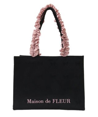 Maison de FLEUR リボン柄ジャカードスクエアトートMバッグ Black