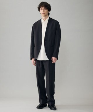 UNFILO MENS ウーリーノ ノーカラージャケット ブラックピンストライプ