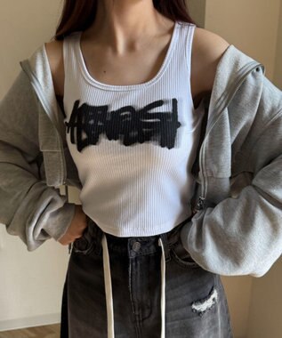 WEGO 【カップ付きインナー】グラフィックカップ付きリブタンク 柄2