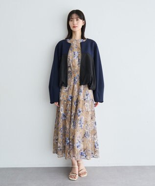 YECCA VECCA 異素材MIXバルーンブルゾン Navy