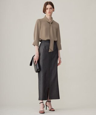 ICB 【接触冷感・UVケア・速乾・洗える】BackSatinAmunzen ボウタイブラウス フォーン系