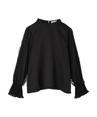 earth music&ecology チュール袖スタンドカラートップス