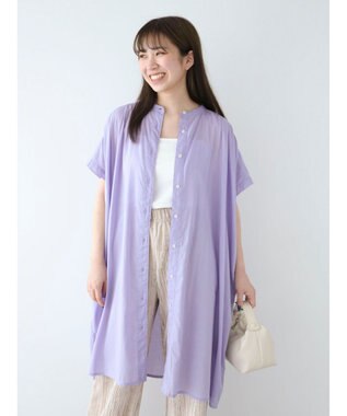 Green Parks インド綿　パイピングバンドカラーシャツチュニック Purple