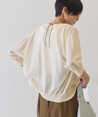 AMERICAN HOLIC 5分袖シアーVネックニットカーディガン Ivory