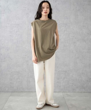 WEGO 【5色3サイズ展開/ユニセックス着用ITEM/洗える/綿100%】スリーブレスコットンT カーキ