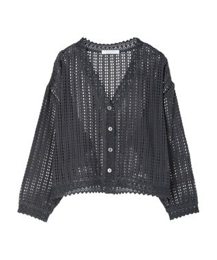 Green Parks インド綿　レース編みカーディガン Gray