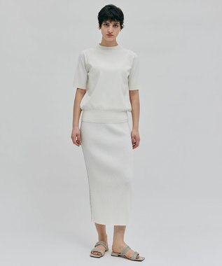 BEIGE， 【洗える】LAURA / Iラインリブスカート Ecru×Black