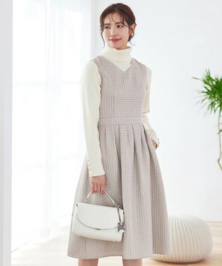Tiaclasse 【洗える】ツイードタックワンピース ベージュ