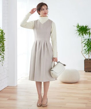 Tiaclasse 【洗える】ツイードタックワンピース ベージュ