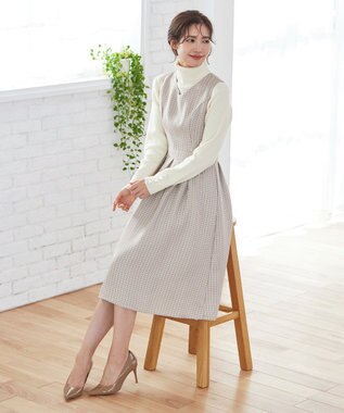 Tiaclasse 【洗える】ツイードタックワンピース ベージュ