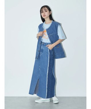 earth music&ecology Ｌｅｅ×ｅ．ｍ．ａ．ｅ　切替デニムスカート Indigo