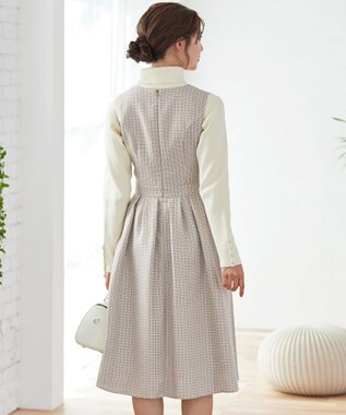 Tiaclasse 【洗える】ツイードタックワンピース ベージュ