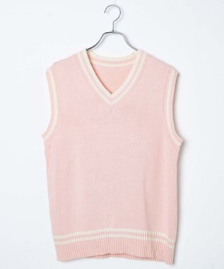 WEGO 【SCHOOLITEM】ラインスクールニットベスト ライトピンク