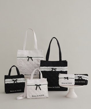 Maison de FLEUR コットンフリルスクエアトート Black