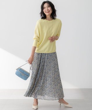 23区 【洗える】シアーヘリンボーンプリント プリーツ スカート ブループリント