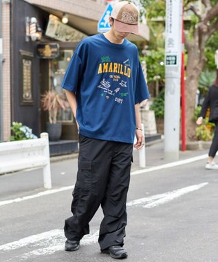 WEGO 【速乾/ひんやり/ユニセックス着用ITEM】接触冷感フロッキープリントグラフィックT（SS） ネイビー