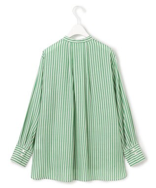 ICB 【洗える】キュプラローンストライプ シャツ グリーンストライプ系