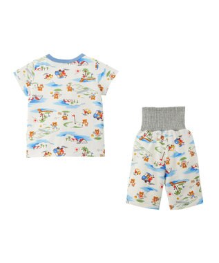 MIKI HOUSE HOT BISCUITS 【80-120cm】 リゾートビーンズ 腹巻き付き タック天竺素材 半袖パジャマ マルチカラー