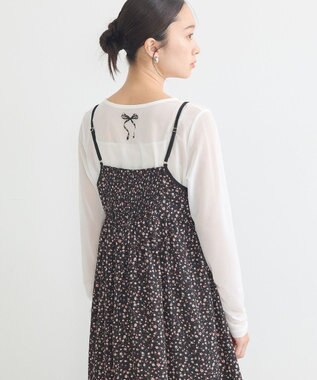 earth music&ecology 切替パイピングフラワーキャミワンピース Black