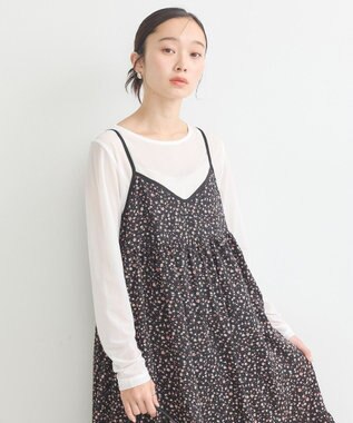 earth music&ecology 切替パイピングフラワーキャミワンピース Black