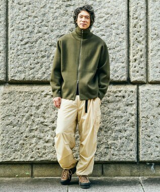 UNFILO MENS 【男女兼用/新色追加】スウェットライク ジップ タートルネックニット [24年秋冬商品] カーキ