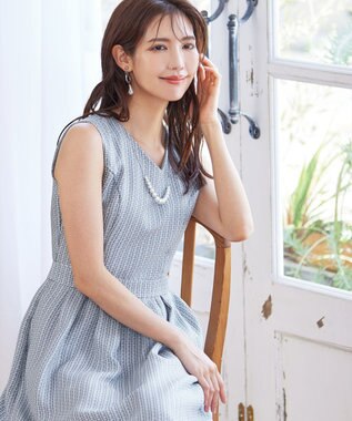 Tiaclasse 【洗える】ツイードタックワンピース グレー