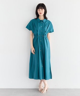YECCA VECCA 【ORGABITS】タックシャツワンピース Blue Green