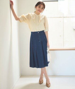 Feroux 【洗える】ラッフルフリル ブラウス ベージュ系