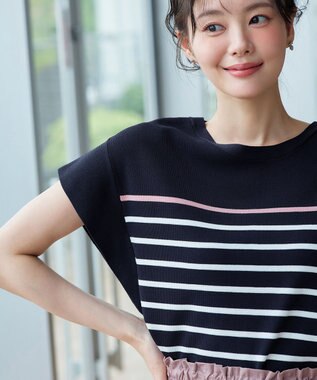 Tiaclasse L フレンチニットプルオーバー ネイビーボーダー