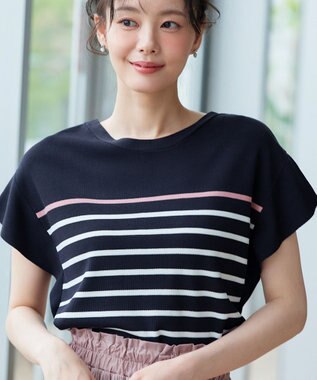 Tiaclasse L フレンチニットプルオーバー ネイビーボーダー