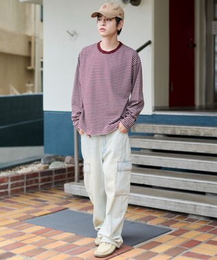 WEGO ワイドスリーブボーダーT（長袖） レッドボーダー