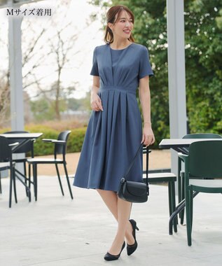 Tiaclasse 【おのののかさん着用】半袖&長袖選べる袖丈・タックフレアワンピース 半袖ブルー