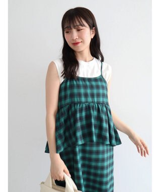 Green Parks チェックペプラムキャミワンピース Green