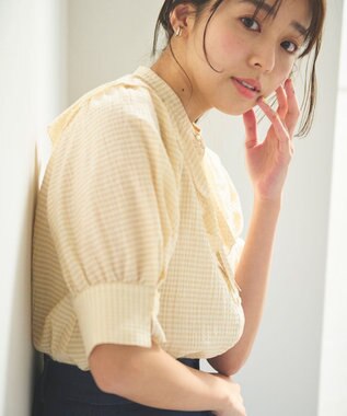 Feroux 【洗える】ラッフルフリル ブラウス ベージュ系