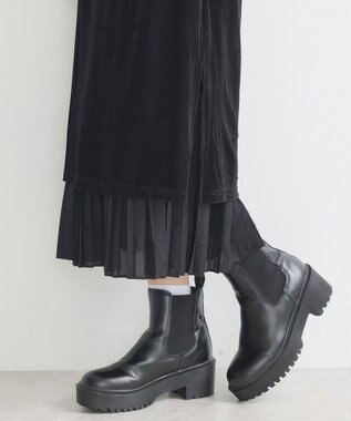 earth music&ecology ベロアプリーツスカート Black