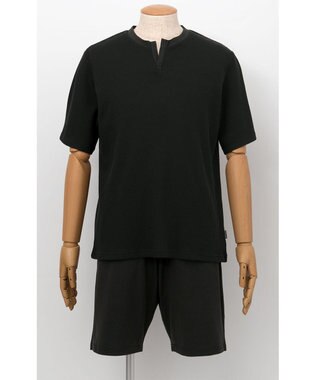 WACOAL MEN WEB限定　ルームウェア　半袖　ひざ上丈　綿混（本体）　前閉じ　/ブロス　GH3300 ブラック