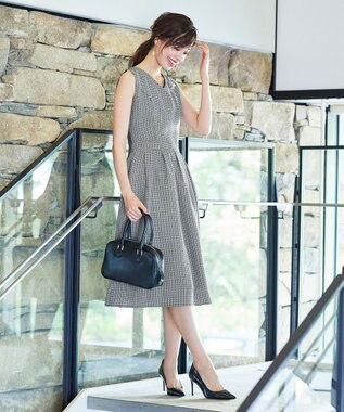 Tiaclasse 【洗える】ツイードタックワンピース オフホワイト